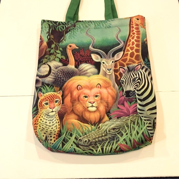 Vintage Clovis Ruffin for Genie - Zoo / Jungle Animal Menagerie Large Tote Bag - Picture 3 of 9